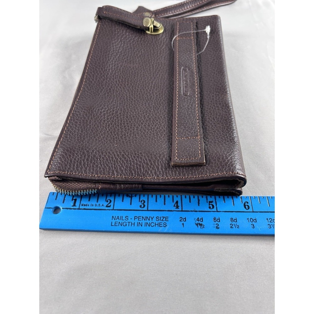 Tignanello Brown Leather Wristlet Clutch Wallet Organizer Zip Around Pebbled - Picture 9 of 9